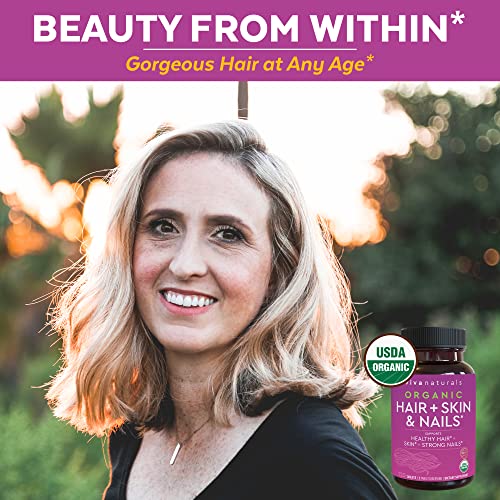 Organic Hair Skin and Nails Vitamins – Womens Vitamins with Biotin 5000 mcg, ...