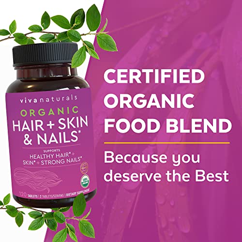 Organic Hair Skin and Nails Vitamins – Womens Vitamins with Biotin 5000 mcg, ...