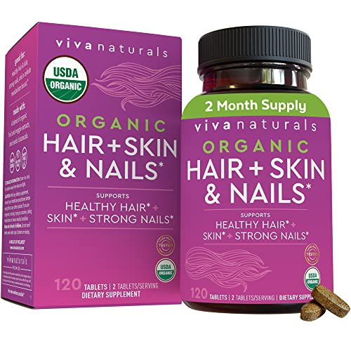 Organic Hair Skin and Nails Vitamins – Womens Vitamins with Biotin 5000 mcg, ...