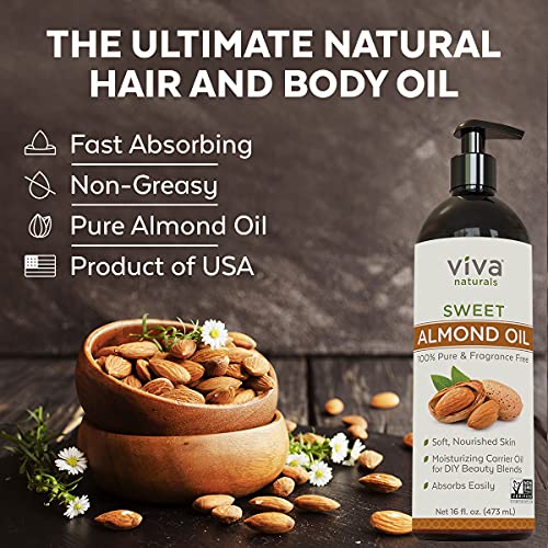 Sweet Almond Oil - Unrefined Sweet Almond Oil for Skin, Face and Body, Perfec...