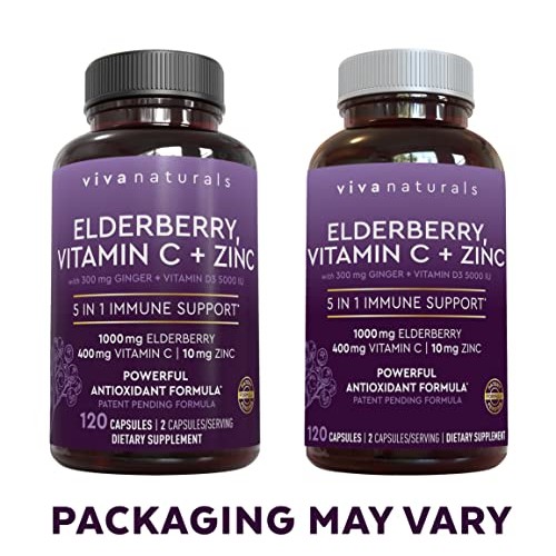 Viva Naturals Elderberry, Vitamin C, Zinc, Vitamin D 5000 IU & Ginger - Antio...