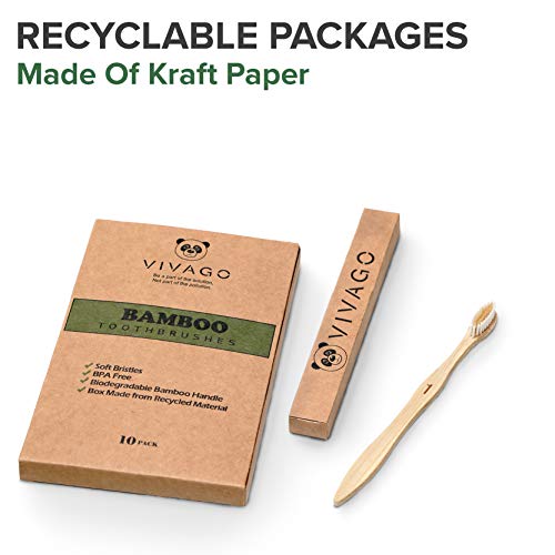 VIVAGO Biodegradable Bamboo Toothbrushes 10 Pack - BPA Free Soft Bristles Too...