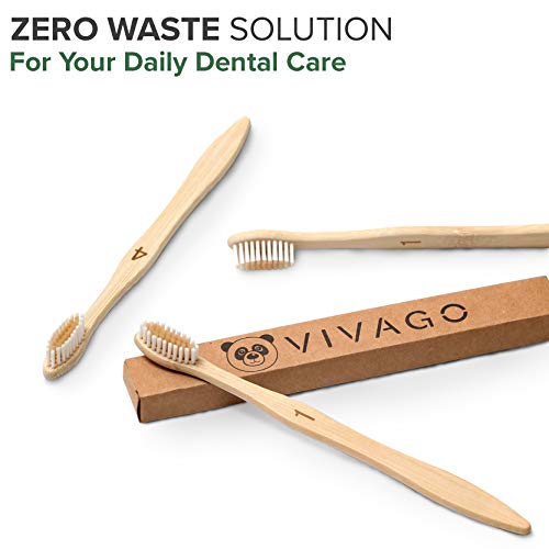 VIVAGO Biodegradable Bamboo Toothbrushes 10 Pack - BPA Free Soft Bristles Too...