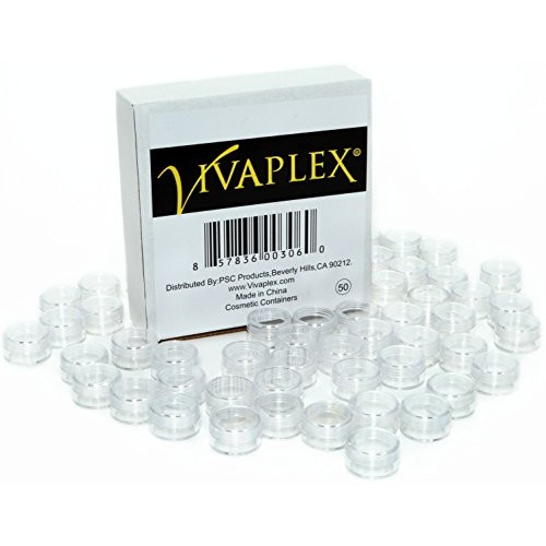 Vivaplex, 50, Clear, Empty, 5 Gram Plastic Pot Jars, Cosmetic Containers.