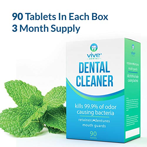 Vive Dental Retainer & Denture Cleaner Tablets (90 Ct) - For Mouthguard, Nigh...