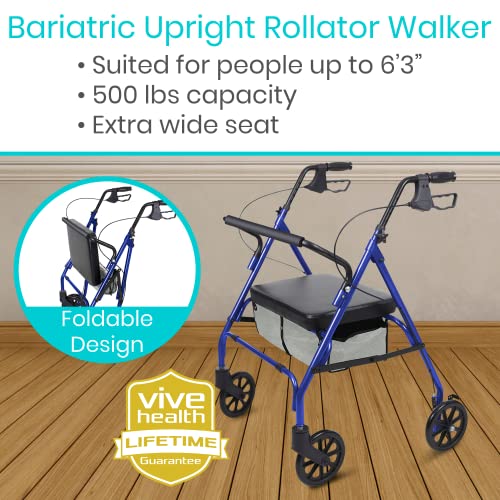 Vive Bariatric Rollator Walker with Seat 500 lbs Capacity - Heavy Duty Walker...