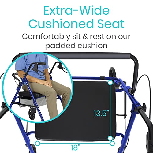Vive Bariatric Rollator Walker with Seat 500 lbs Capacity - Heavy Duty Walker...