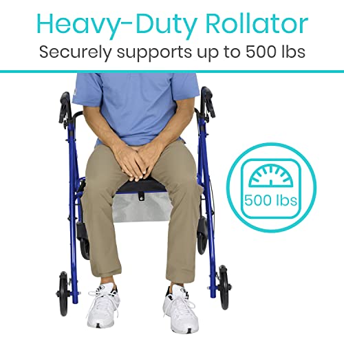 Vive Bariatric Rollator Walker with Seat 500 lbs Capacity - Heavy Duty Walker...
