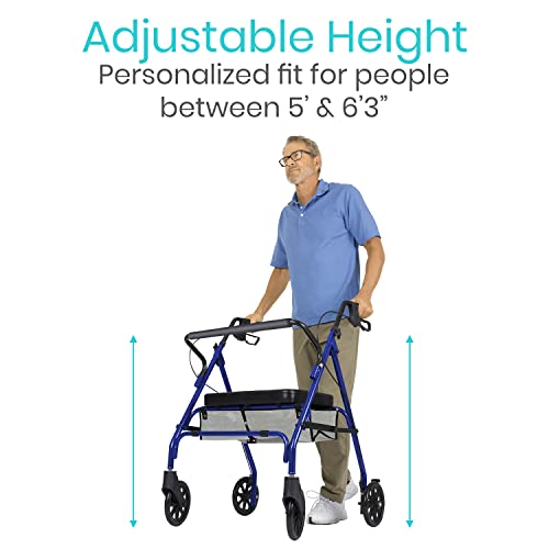 Vive Bariatric Rollator Walker with Seat 500 lbs Capacity - Heavy Duty Walker...