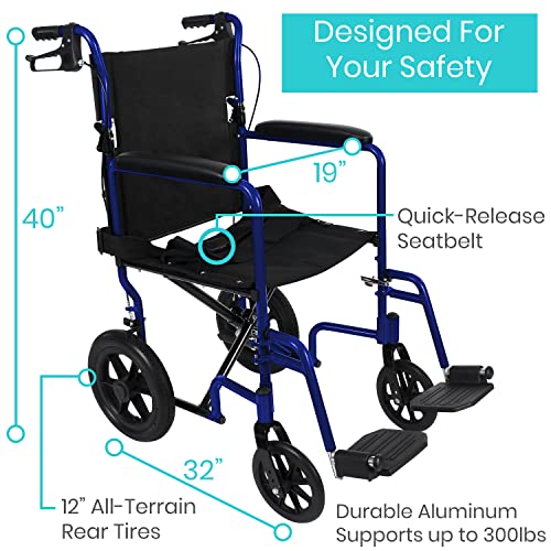 Vive Mobility Folding Transport Wheelchair - Aluminum Chair with Hand Brake -...