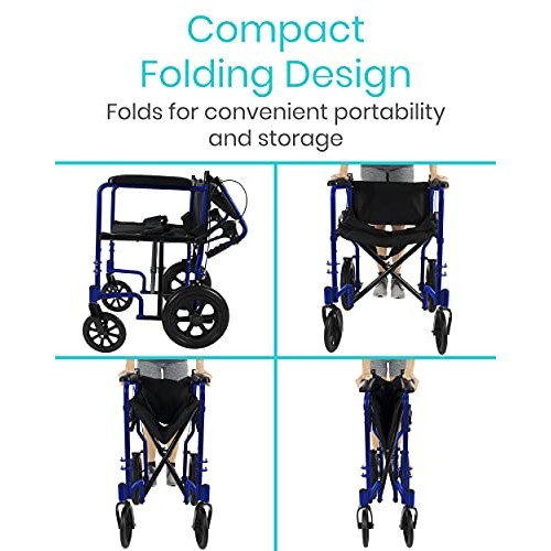 Vive Mobility Folding Transport Wheelchair - Aluminum Chair with Hand Brake -...