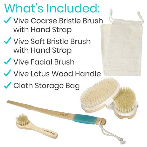 Vive Body Brush Set (3 Piece) - Wash Scrub Exfoliator - Dry Brushing with Nat...