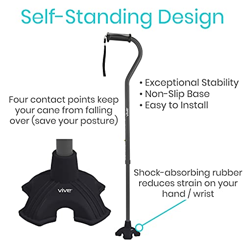 Vive Cane Tip - Quad Rubber Replacement Foot Pad for Walking Canes - Stable F...