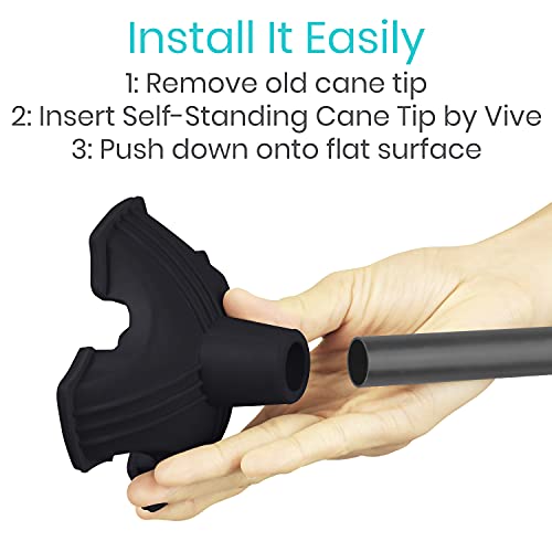 Vive Cane Tip - Quad Rubber Replacement Foot Pad for Walking Canes - Stable F...
