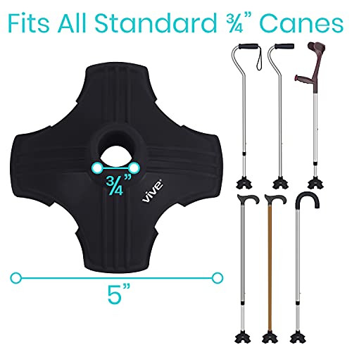 Vive Cane Tip - Quad Rubber Replacement Foot Pad for Walking Canes - Stable F...