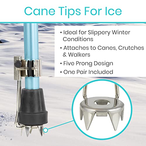 Vive Cane Tips for Ice - All Terrain Heavy Duty (2 Pack) Metal Retractable 4-...
