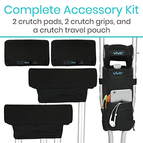Vive Crutch Pad and Bag Set (5 PCS) - Underarm Padding, Hand Grips and Pouch ...