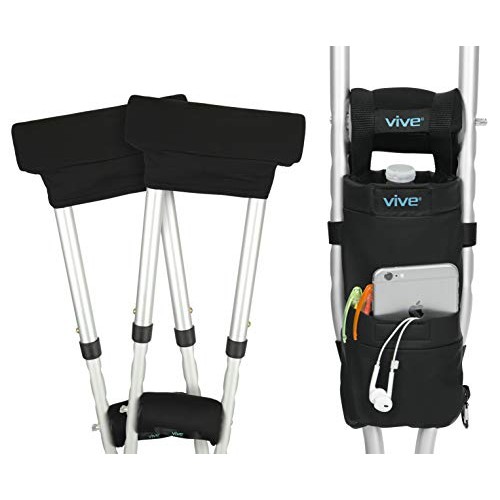 Vive Crutch Pad and Bag Set (5 PCS) - Underarm Padding, Hand Grips and Pouch ...