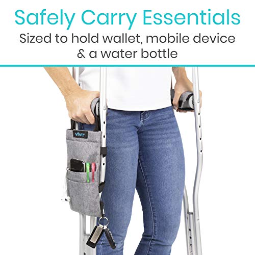 Vive Crutch Pouch Bag with Foam Hand Grip Pads - Tote for Broken Leg Crutches...