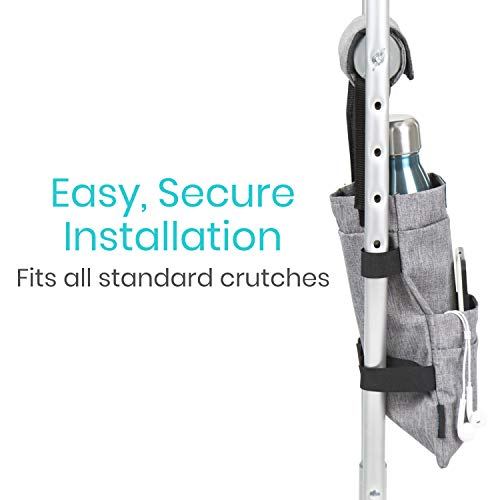 Vive Crutch Pouch Bag with Foam Hand Grip Pads - Tote for Broken Leg Crutches...