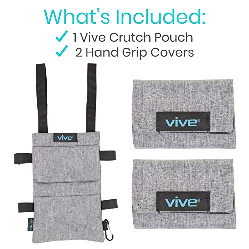Vive Crutch Pouch Bag with Foam Hand Grip Pads - Tote for Broken Leg Crutches...
