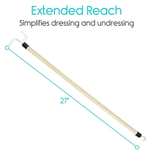 Vive Dressing Stick with Zipper Puller (27 Inch) - Sock Remover Tool - Indepe...