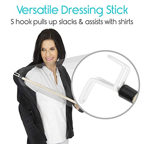 Vive Dressing Stick with Zipper Puller (27 Inch) - Sock Remover Tool - Indepe...
