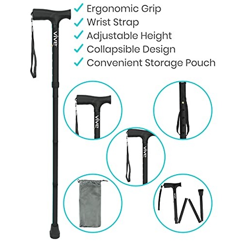 Vive Folding Cane - Foldable Walking Cane for Men, Women - Fold-up, Collapsib...