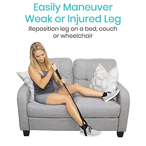 Vive Leg Lifter Strap (44 Inch) - Rigid Foot Loop, Hand Grip for Adult, Senio...