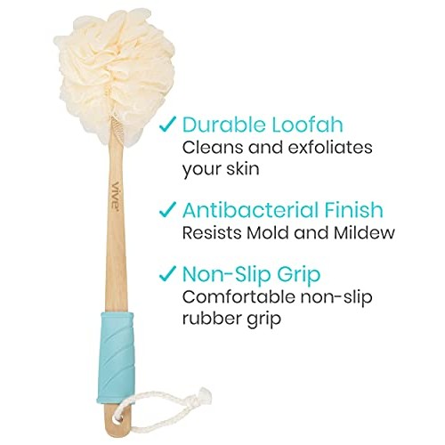 Vive Loofah Sponge Back Scrubber - Men & Women Long Handled Exfoliating Bath ...