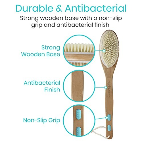 Vive Shower Brush - Dry Skin Body Exfoliator - Shower and Bath Scrubber For W...