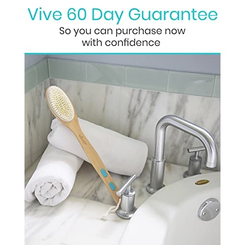Vive Shower Brush - Dry Skin Body Exfoliator - Shower and Bath Scrubber For W...