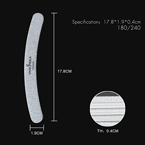 Nail Files 10 Pack Emery Boards Washable Double Sided 180 240 Grit Gray Curve...
