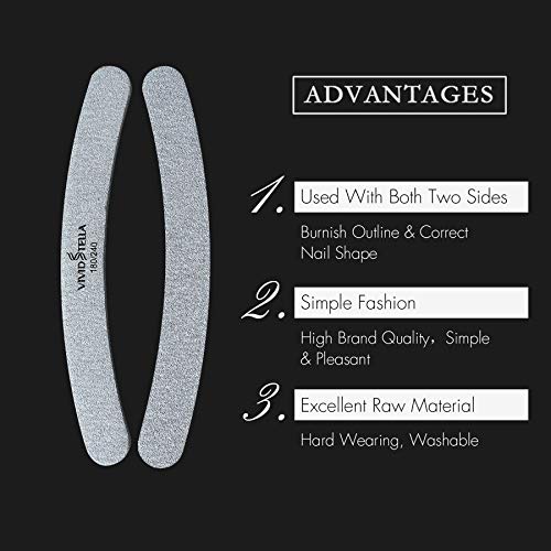Nail Files 10 Pack Emery Boards Washable Double Sided 180 240 Grit Gray Curve...