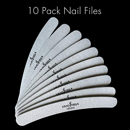 Nail Files 10 Pack Emery Boards Washable Double Sided 180 240 Grit Gray Curve...