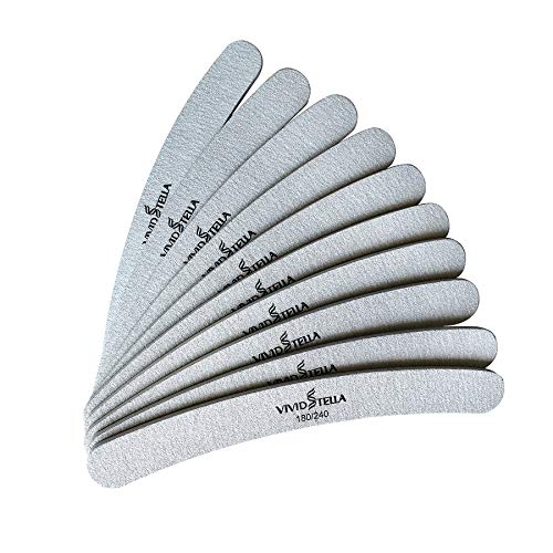 Nail Files 10 Pack Emery Boards Washable Double Sided 180 240 Grit Gray Curve...