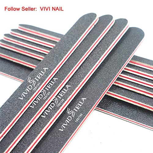 Nail Files Black Straight Nail file Double Sided VIVID STELLA Emery Board SOL...