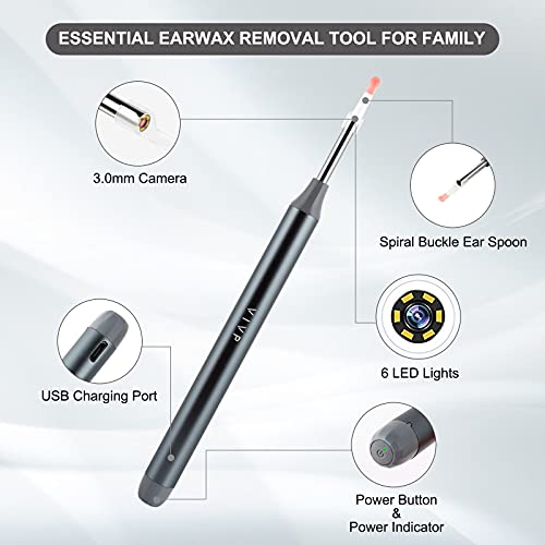 VIVP Ear Wax Removal with Camera, Wireless Otoscope with 6 LED Light, 1080P F...