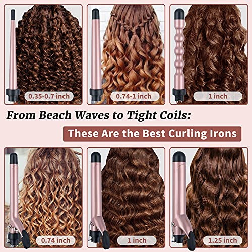 6 in 1 Curling Iron Set, Curling Wand Set Interchangeable Ceramic Barrels, Ha...
