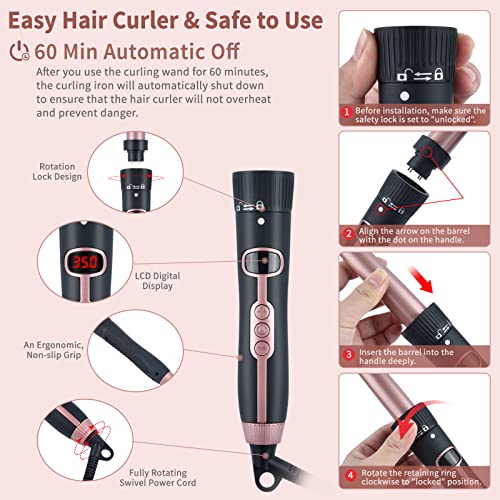 6 in 1 Curling Iron Set, Curling Wand Set Interchangeable Ceramic Barrels, Ha...