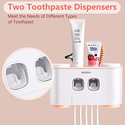 Toothbrush Holder with Toothpaste Dispenser Wall Mounted for Bathroom-Automat...
