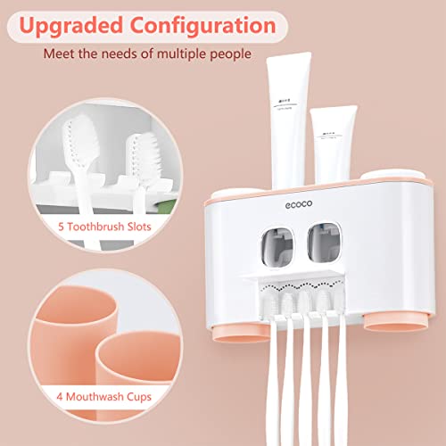 Toothbrush Holder with Toothpaste Dispenser Wall Mounted for Bathroom-Automat...