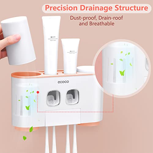 Toothbrush Holder with Toothpaste Dispenser Wall Mounted for Bathroom-Automat...
