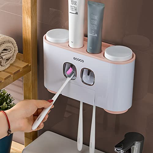 Toothbrush Holder with Toothpaste Dispenser Wall Mounted for Bathroom-Automat...