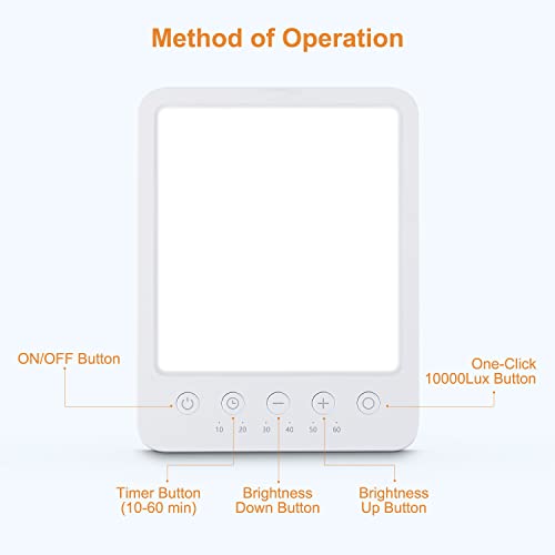 Light Therapy Lamp UV-Free 10000 Lux Therapy Light, LED Sun Lamp with Bright ...