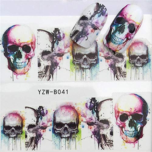 10pcs Mix Skull Nail Water Transfer Decals Nail Art Sticker Black Flowers Wat...