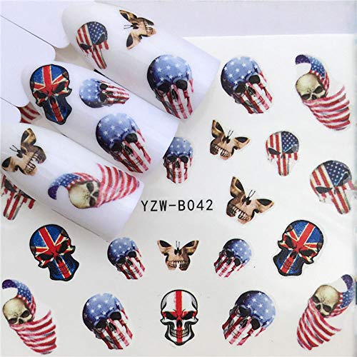 10pcs Mix Skull Nail Water Transfer Decals Nail Art Sticker Black Flowers Wat...