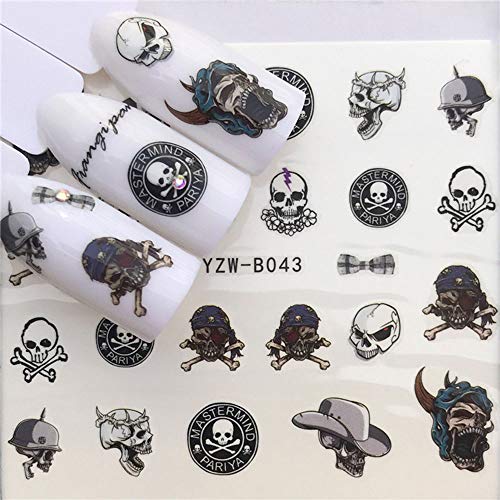 10pcs Mix Skull Nail Water Transfer Decals Nail Art Sticker Black Flowers Wat...