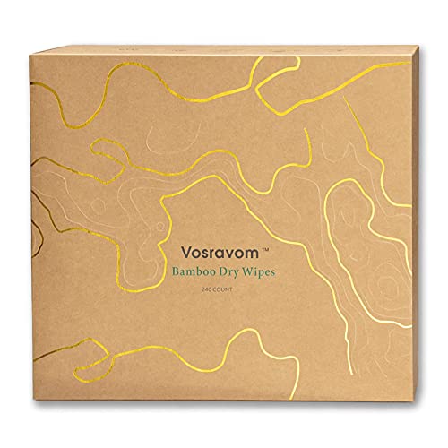 Vosravom Bamboo Skin Cleansing Dry Wipes 240 Count,Dry & Wet Dual Use,100% Or...