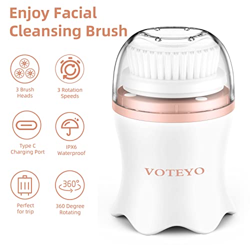 Facial Cleansing Brush Face Cleansing Brush with 3 Replacement Brush Heads & ...